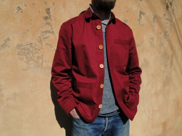 Veste de travail en sergé de coton rouge cerise – Image 3