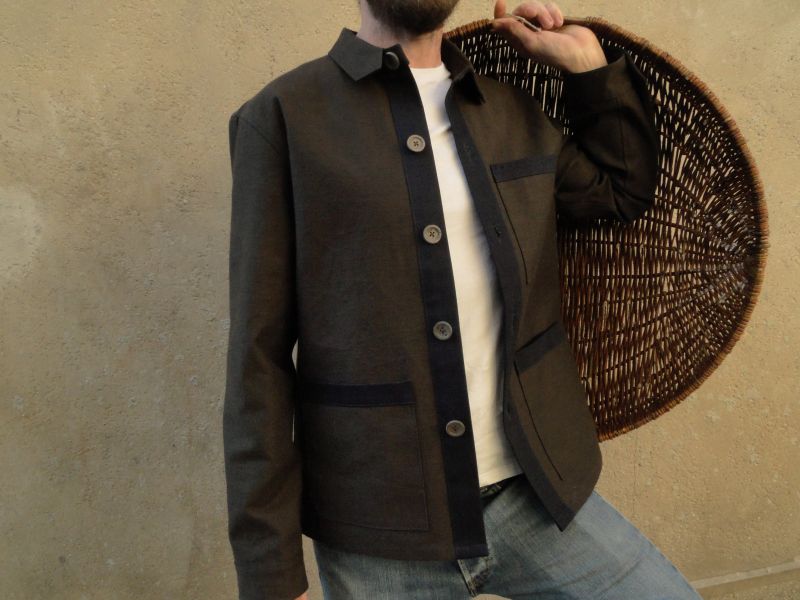 Veste de travail en serg de coton pais bronze et marine Le Rollier