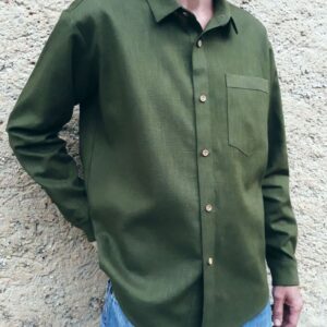 Chemise en lin vert kaki