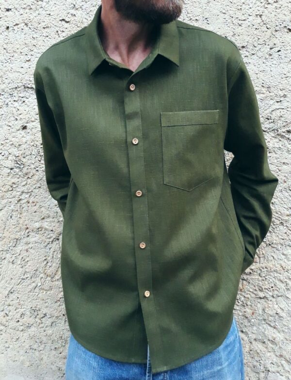 Chemise en lin vert kaki – Image 2
