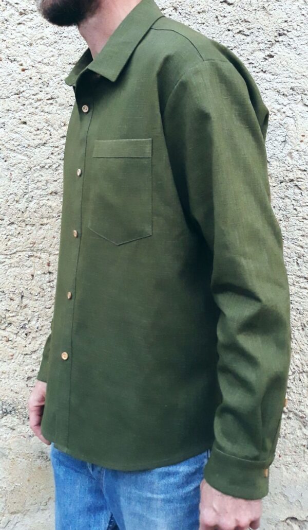 Chemise en lin vert kaki – Image 6