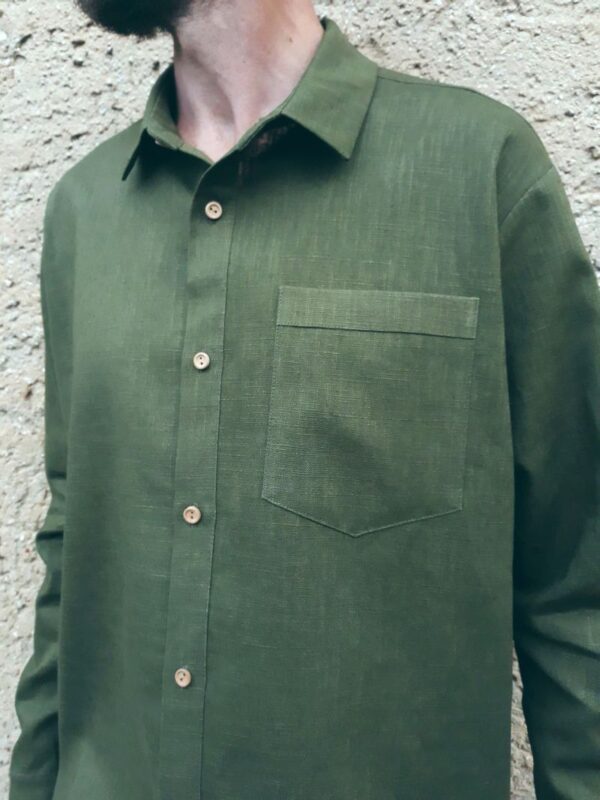 Chemise en lin vert kaki – Image 5