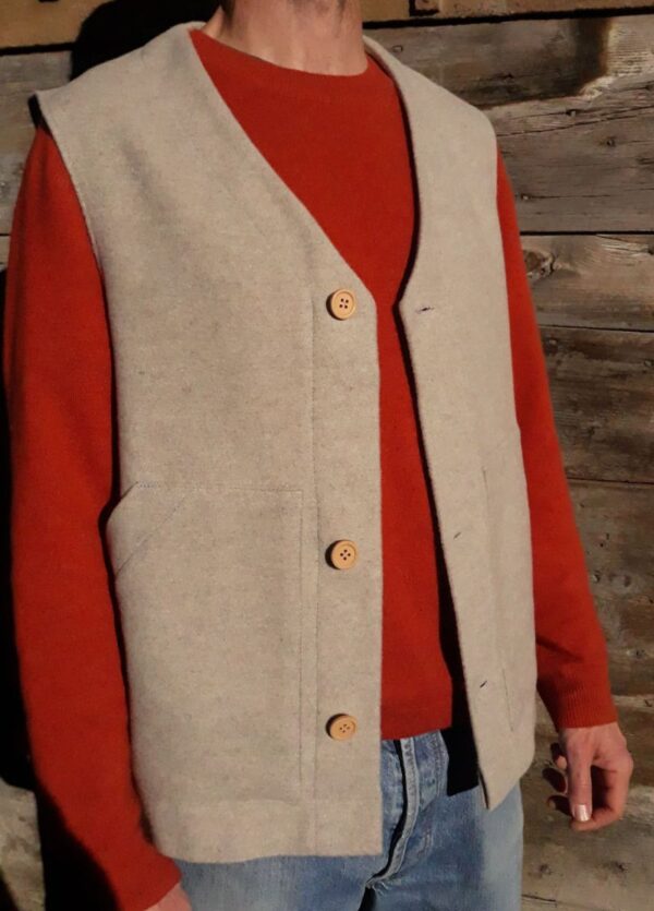 Gilet en velours de laine italien gris-beige