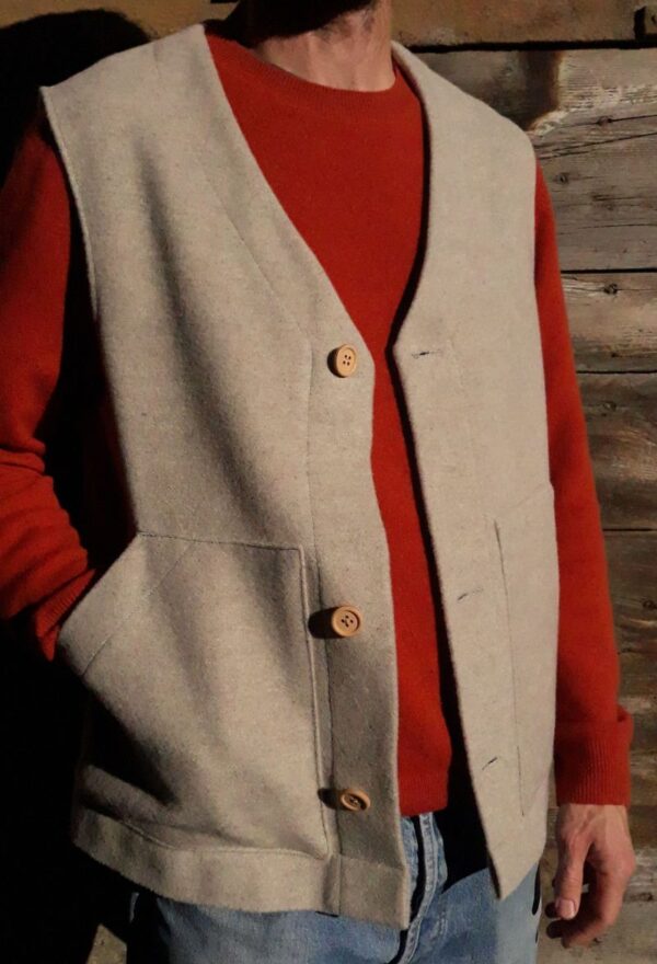 Gilet en velours de laine italien gris-beige – Image 2