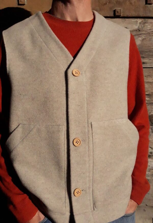 Gilet en velours de laine italien gris-beige – Image 3