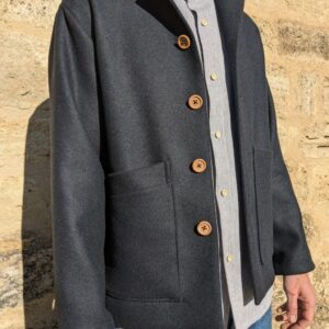Veste en drap de laine épais de fabrication italienne bleu nuit ou gris souris